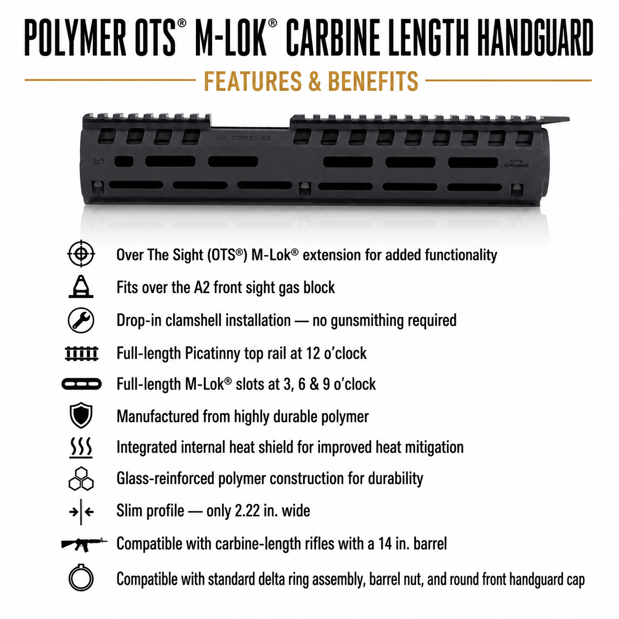 Polymer OTS® M-Lok® Carbine Length Handguard