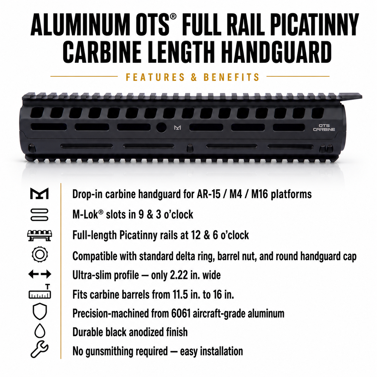 Aluminum OTS® Full Rail Picatinny Carbine length Handguard