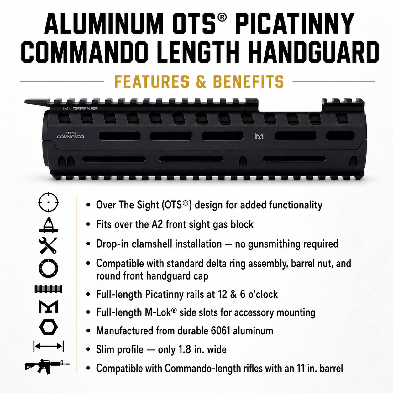 Aluminum OTS® Picatinny Commando length Handguard