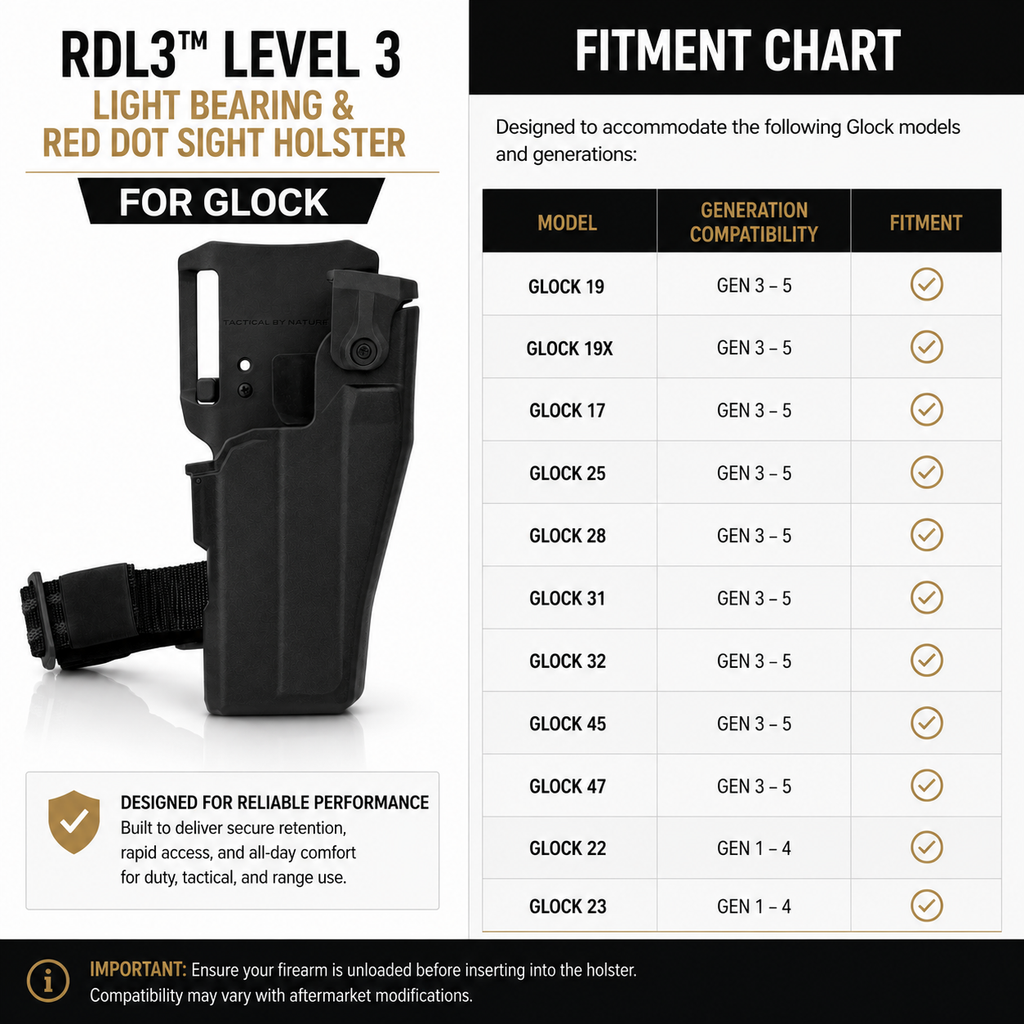 RDL3™ Level 3 Light Bearing & Red Dot Sight Holster for Glock