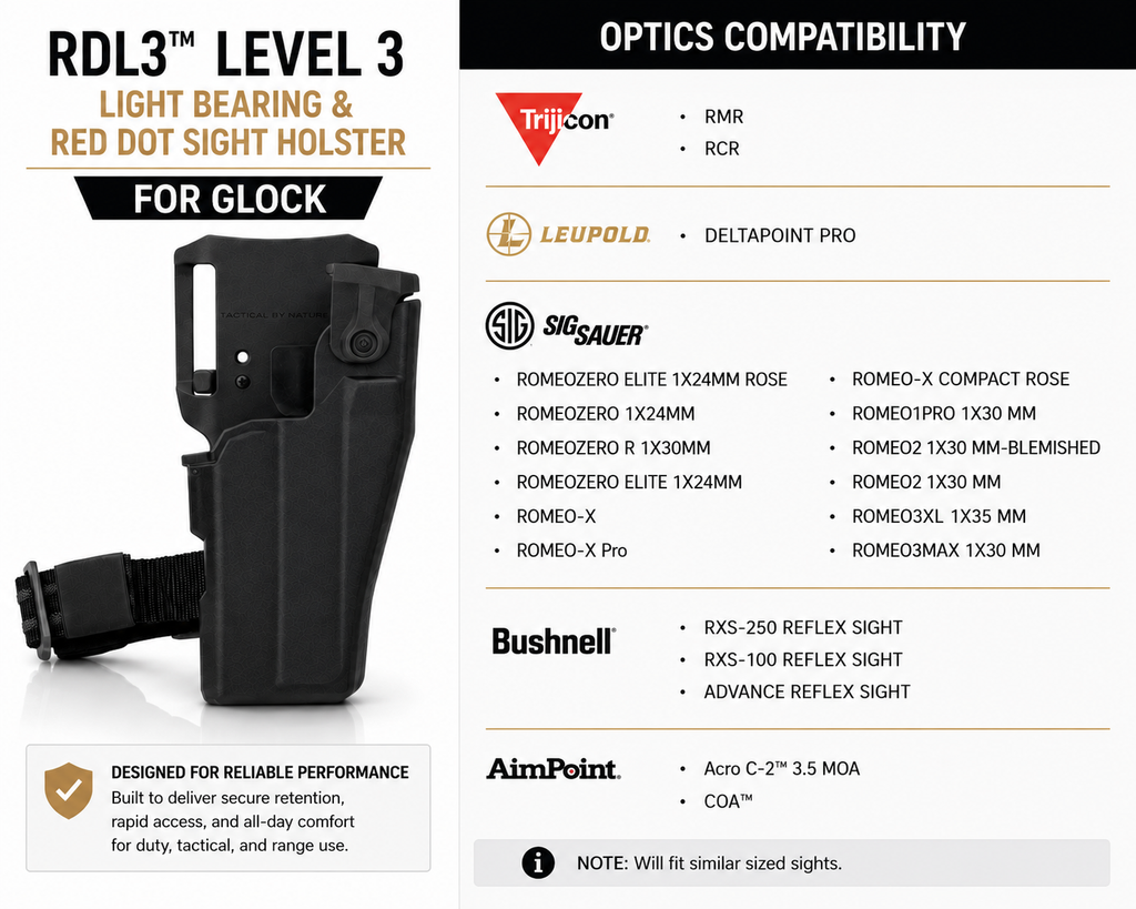 RDL3™ Level 3 Light Bearing & Red Dot Sight Holster for Glock