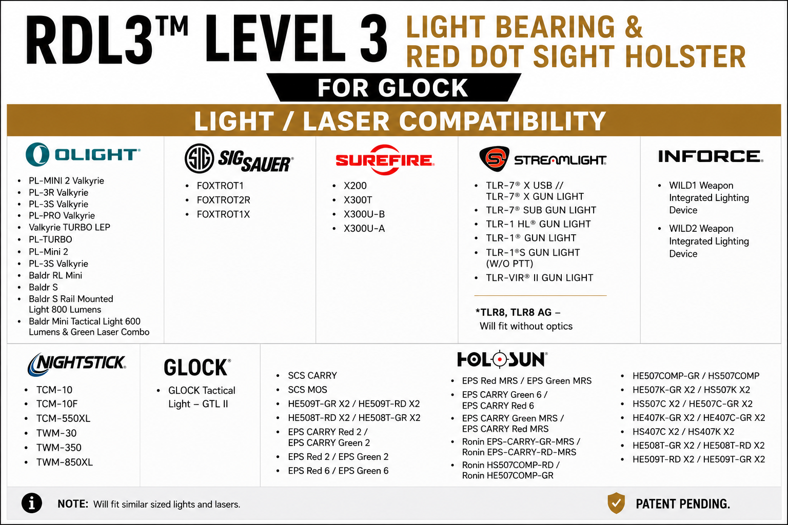 RDL3™ Level 3 Light Bearing & Red Dot Sight Holster for Glock